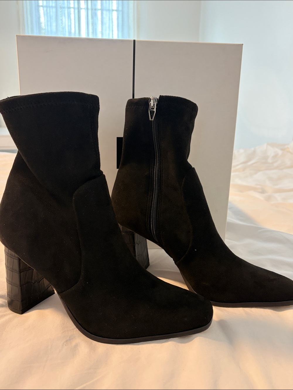 Dolce Vita Black Suede Pointed-Toe Mid-Calf Heeled Boots